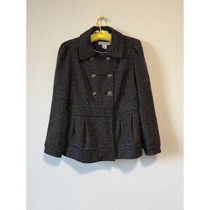 2000s Polka Dot Peacoat Black Baby Pink Double Breasted Box Pleat Large